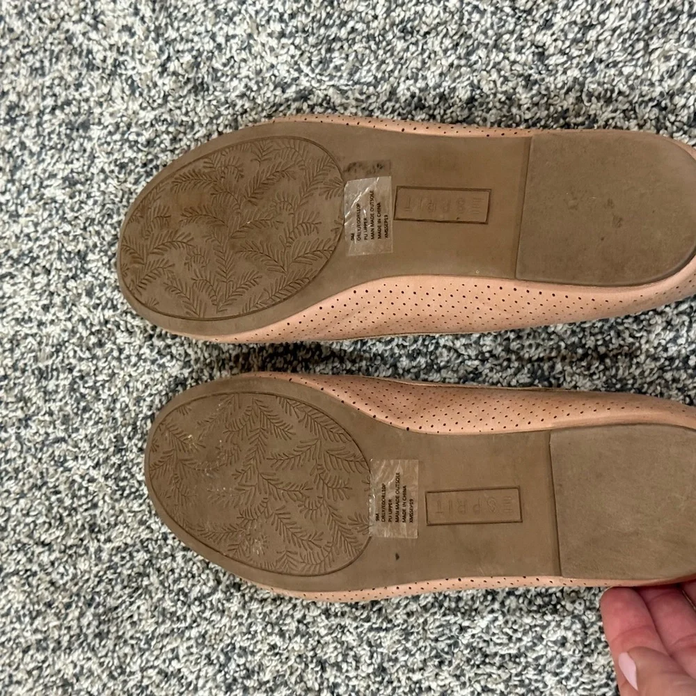 Esprit Womens Perforated Ballet Flats Blush Pink Nude Bow Round‎ Toe Size 9M